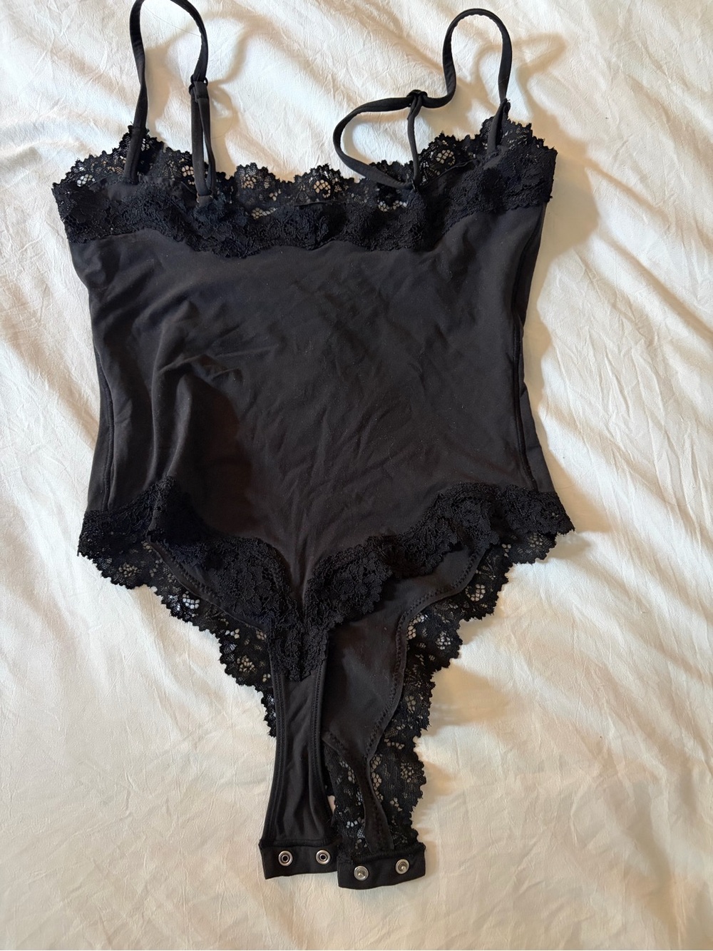 SKIMS Black Lace-Trim Bodysuit with Label Detail - Picture 3 of 5